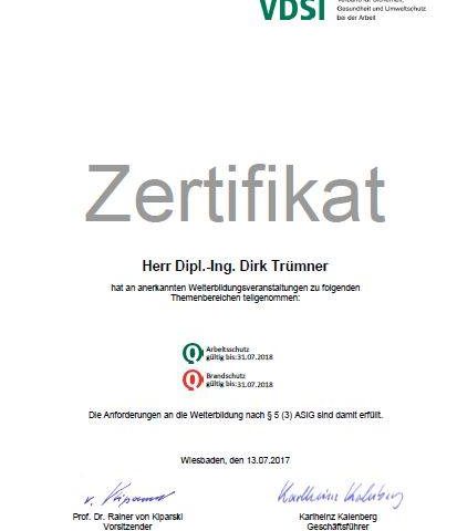 Zertifikat VDSI Trümner 2017